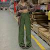 Pantalones de Nuevo Estilo para Mujer Transfronterizos 2024 Color Sólido Retro Pana Cintura Alta Casual Largos Slim Rectos Pierna Ancha