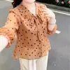 Camisa estampada con cuello y manga tres cuartos para mujer, holgada y elegante, rejuvenecedora, adelgazante, versátil y elegante