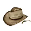Chapéu de Palha Panamá com Aba Larga, Chapéu de Cowboy de Palha Vazado, Chapéu de Sol Unissex, Chapéu de Pescador Casual para Exterior