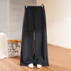Pantalones casuales de punto a rayas, suaves y elásticos, hechos a medida, Otoño 2026, de cintura alta, con caída, que alargan la figura, estilo relajado, pierna ancha, hasta el suelo para mujer