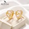 Aretes de aro Xuping con incrustaciones de amor y zirconia artificial, diseño circular hueco, ligeros y versátiles, suministro al por mayor para mujeres