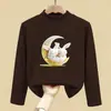 Camiseta Interior Térmica Suave de Media Altura para Niños de Primavera y Otoño, Top de Manga Larga Estampado para Niñas de Otoño e Invierno, Top Cálido de Moda