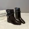 Botines Chelsea de Plataforma para Mujer con Aumento Oculto de Altura, Botas de Motociclista, Nuevo Estilo Otoño/Invierno 2026, Botines Cortos Plegables Estilo Vaquero Occidental Merade