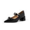 Diseño británico muy artístico, piel de vaca calada, nuevos zapatos Mary Jane de tacón grueso y punta para mujer, Otoño 2023