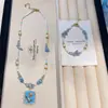 Collar de Flor con Cuentas de Cristal Fresa Azul de Piedra Natural Pulsera de Perlas de Agua Dulce Auténticas Set de Joyería Vintage de Moda