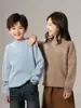 Malhas de Lã Pura para Crianças de Meia-Idade e Grandes no Outono e Inverno Nova Malha Infantil com Gola Redonda para Meninos e Meninas Malha Base Engrossada Malha para Bebês