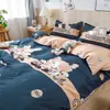 Juego de Cuatro Piezas de Funda Nórdica de Franela de Algodón Lavado Amigable con la Piel Estilo Fresco, Juego Sencillo de Tres Piezas de Sábana y Funda Nórdica para Cama Individual de Dormitorio Estudiantil