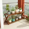 Estante de bambú para flores, pequeño, de pie, para balcón, sólido, sencillo, para almacenamiento en interiores, con ventana salediza, color verde carnoso.