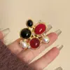 Anillo Abierto Grande Flor de Piedra Natural Incrustada Hecho a Mano Estilo Francés Vintage con un Toque de Lujo, Anillo de Banda Ancha de Ágata Metálica