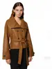 Amazon Casual Versátil Estilo Europeo y Americano Manga Larga Chaqueta de Cuero para Mujer Abrigo Corto de Piel Sintética Chaqueta Biker para Mujer