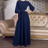 2026 Novo Vestido Longo de Estilo Europeu e Americano Transfronteiriço com Gola Redonda, Manga Bufante e Design que Marca a Cintura, Elegante Vestido de Festa, Vintage e Emagrecedor