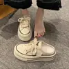 Medias pantuflas de lona para mujer para el verano de 2026, nueva sensación viral de moda, zapatos de mujer sin talón de alta gama con suela gruesa para aumentar la altura