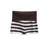 Shorts de Punto Color Block Rayados de Tiro Alto para Chica Hot, Nuevo Estilo Primavera, Elásticos, Ajustados, Versátiles, Hot Pants que Alargan las Piernas para Mujer