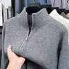 Cárdigan versátil de color liso transfronterizo para hombre, suéter grueso, chaqueta con cremallera y cuello alto cálida para primavera y otoño, prendas de punto para hombre