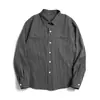 Suministro transfronterizo exclusivo de camisa casual versátil de manga larga holgada estilo universitario a rayas azules para hombre
