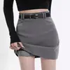Falda de traje gris para mujer, primavera y otoño, con explosiones, cintura alta, ajustada, de moda, de corte A, falda adelgazante de cadera.