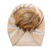 Gorro cálido de otoño e invierno para bebé europeo y americano bola de pelo de mapache sintético color liso terciopelo dorado gorro tipo pulóver gorro halógeno para bebé