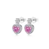 Pendientes de Plata de Ley S925 con Corte Flor de Hielo Rosa para Mujer, Modernos, Lujo Ligero, Gama Alta, Incrustados de Circonita, Pendientes Dulces en Forma de Corazón