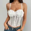 Estilo europeo y americano transfronterizo, elegante y seductor, bustier floral de encaje con silueta ajustada, con diseño de ballenas y una hilera de botones, un top sexy y estiloso para una chica atrevida