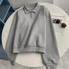 Moletom Gola Polo Meio Zíper Algodão Piquet Manga Longa Primavera e Outono Estilo Americano Gola Reversível Solto Casual Moda Top Jaqueta Tendência
