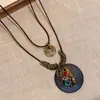 Novo Colar Pena Bronze Zen Chinês Feminino Camada Dupla Estilo Étnico Retrô Corrente Suéter Acessórios Boêmios