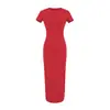 Vestido de Verano Estilo Puro y Sexy para Chica Caliente con Abertura Trasera, Cuello Redondo, Hombros Normales, Mangas Cortas, Falda Larga, Ceñido a la Cintura, que se Ajusta a las Caderas, Vestido Sexy