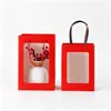 Bolsa Tote Festiva Roja de Año Nuevo con Ventana, Bolsa de Papel con Ventana Transparente para Regalo de Flores, Bolsa de Papel Tote para Regalo Souvenir