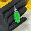 Colar com Pingente de Folha de Calcedônia Verde Estilo Chinês Novo Inlaid Banhado a Prata para Atacado Pingente de Folha de Calcedônia Verde Brilhante Tipo Gelo