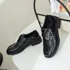 Versão Couro Estudante de Música~A-Miu Bico Quadrado Tira com Fivela Salto Bloco Mocassins de Calçar Sapatos de Couro Feminino Couro Genuíno