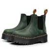 Botas Chelsea Verdes Crazy Horse de Primera Capa 2976 para Mujer, Botas de Motocicleta de Suela Gruesa, Botines de Piel Genuina, Zapatos sin Cordones de Plataforma