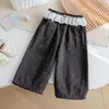 Pantalones Largos de Pierna Ancha Florales con Cintura de Encaje para Niñas, Estilo Coreano Dulce, Holgados, Rectos, Casual, Versátiles, para Primavera y Otoño