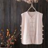 Verão Masculino fino de algodão e linho chinês estilo Tang terno com fivela retro Hanfu Old Head Shirt Colete estilo chinês para homens