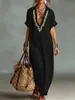 Primavera/Verano 2026 Estación Independiente de Amazon Nuevo Vestido Casual de Algodón y Lino con Bolsillo Bordado para Mujer, Holgado, Cuello Solapa