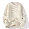 Suéter trançado masculino novo para Outono e Inverno, estilo casual levemente maduro, cor sólida, blusa de gola redonda masculina