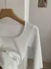 Suéter de Punto KEKEZOON Cuello Cuadrado Hombros al Descubierto Color Sólido Ajustado Manga Media para Mujer Estilo Coreano Puro Deseo 8758