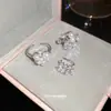 Estilo Coreano Flor de Pedrería Perla Clip de Oreja Anillo Set de Joyería para Mano Exquisito Lujo Ligero Sensación de Alta Gama Súper Hermoso Accesorios Versátiles