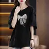 Camiseta de Manga Corta para Mamá Estilo Nuevo para Mujer Artículo Popular Moda Verano 2024 Top de Media Manga Talla Grande Suelto para Mujeres de Mediana Edad y Mayores