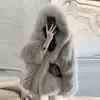 Otoño e invierno 2025 versión coreana del nuevo abrigo con capucha de imitación de piel red ins网红 calle frita cuello de pelo largo de zorro para mujer