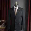 Traje de Lino Azul de Doble Botonadura de Alta Gama Resistente a las Arrugas para Hombre, Atuendo para Padrinos de Boda, Traje Rayado Casual de Negocios para Hombre