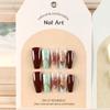 Uñas Portátiles Hechas a Mano con Fototerapia Tridimensional, Parches para Uñas con Polvo de Espejo Mágico y Lámina Dorada, Uñas Francesas con Diseño de Vaca, 24 Piezas