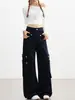 Jeans Vintage de Bolsillos Múltiples con Cuentas Color Caqui para Mujer, Nuevo Estilo Otoño 2026, Pantalones Anchos de Corte Holgado para Trabajo
