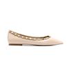 Sapatos Pointed Toe Nude para Mulheres Primavera 2024 Raso Couro Envernizado Versátil Europeu e Americano Sapatos Náuticos de Solado Macio Sapatos Planos com Solado Rivet para Roupas de Trabalho