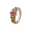 Anillo de recogida de flor de noche de Plata 999.9 para pie Anillo ajustable de esmalte chino para regalo del Día de la Madre