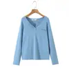 Runchi Roupa Feminina Plus Size Macia e Confortável Camada Base para Todas as Estações 9596 Semi-Permanente Gola Simples de Tesoura Caimento Solto Camiseta de Manga Longa 3 Cores