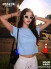 Roupa Feminina Bk de Manga Curta 220g Verão Skm Modeladora Estilo Y2K Hot Girl Básica Versátil Cor Sólida Camiseta de Manga Curta.