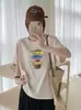 Camisa Versátil de Algodón Bambú Suelta para Mujer, Cuello Redondo, Manga Corta, Estampado de Copos de Nieve, Directo de Fábrica, Envío Directo de Fábrica, Dropshipping de Una Pieza