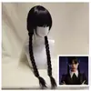 Fantasia Cosplay de Halloween Infantil Família Addams Quarta-Feira Negra Vestido com Lapela para Menina