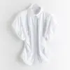 Mangas de Botones Florales Románticas Estilo Francés, Camisa Plisada Entallada a la Cintura, Sin Planchar, Sensación Fresca, Adelgazante, Suave Camisa Primavera-Verano para Mujer