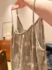 Camisola de gasa de algodón de doble capa con estampado de dibujos animados para mujer con copas en el pecho, tirantes ajustables, vestido casero de corte holgado