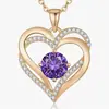 Collar Más Vendido Transfronterizo de Amazon Estilo Europeo y Americano Oro Rosa Forma de Corazón Colgante de Piedra Natal Doce Colgante Personalizado